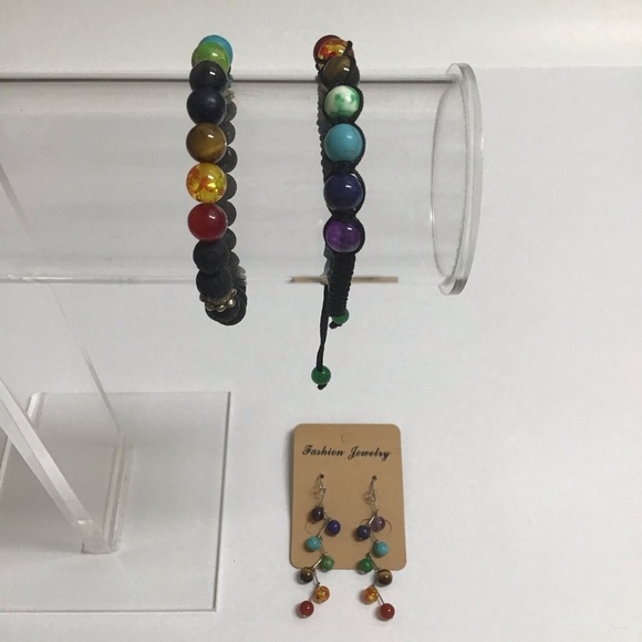 Chakra Bracelets Earrings LOT Healing Balance Lava Bead Stone for Oils Yoga Boho - Picture 8 of 9